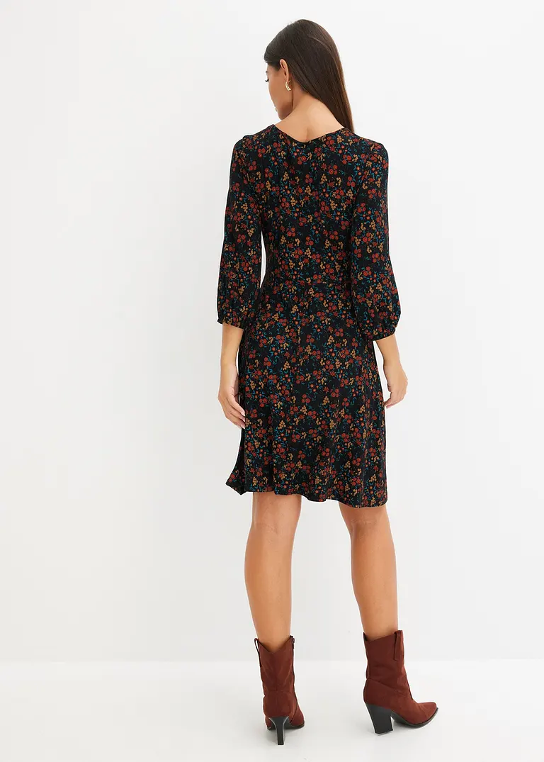 Bonprix Feminines Kleid Mit Blumendruck - Schwarz - Damen