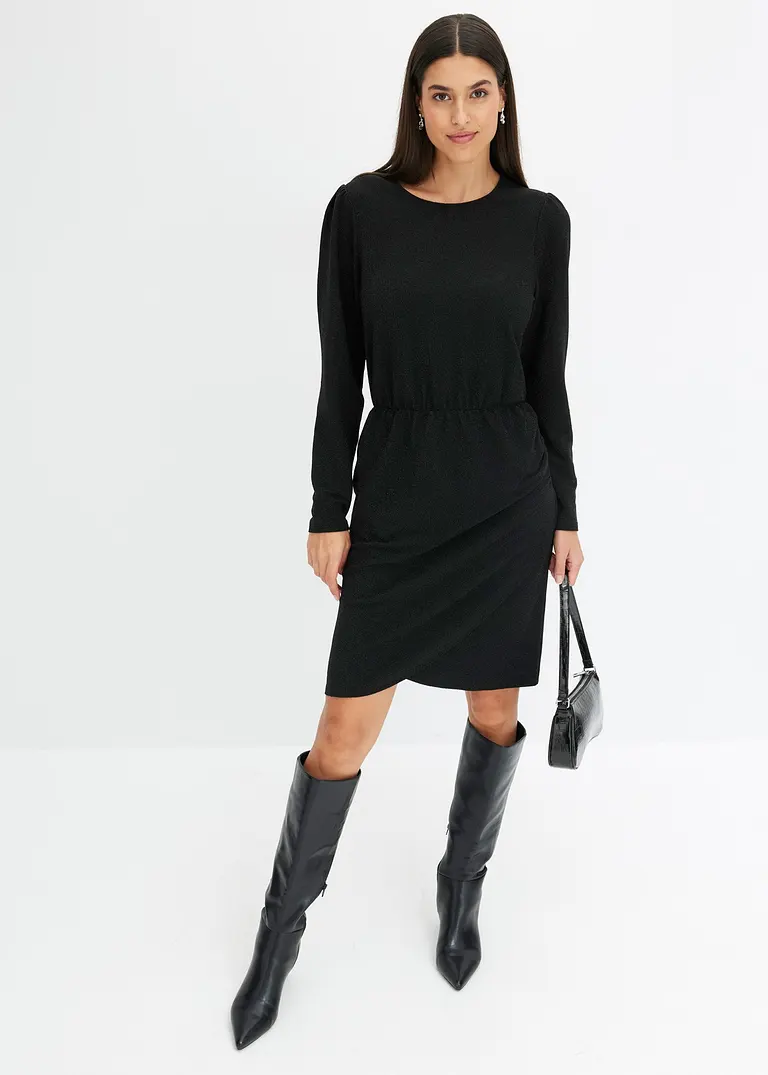 Bonprix Feminines Kleid Mit Glitzereffekt Und Stretchanteil - Schwarz