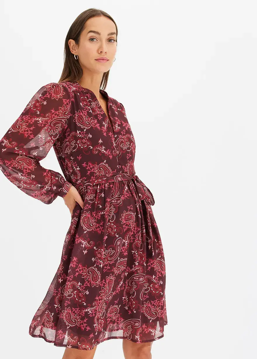 Bonprix Feminines Kleid Mit Modischem Druck - Rot - Damen