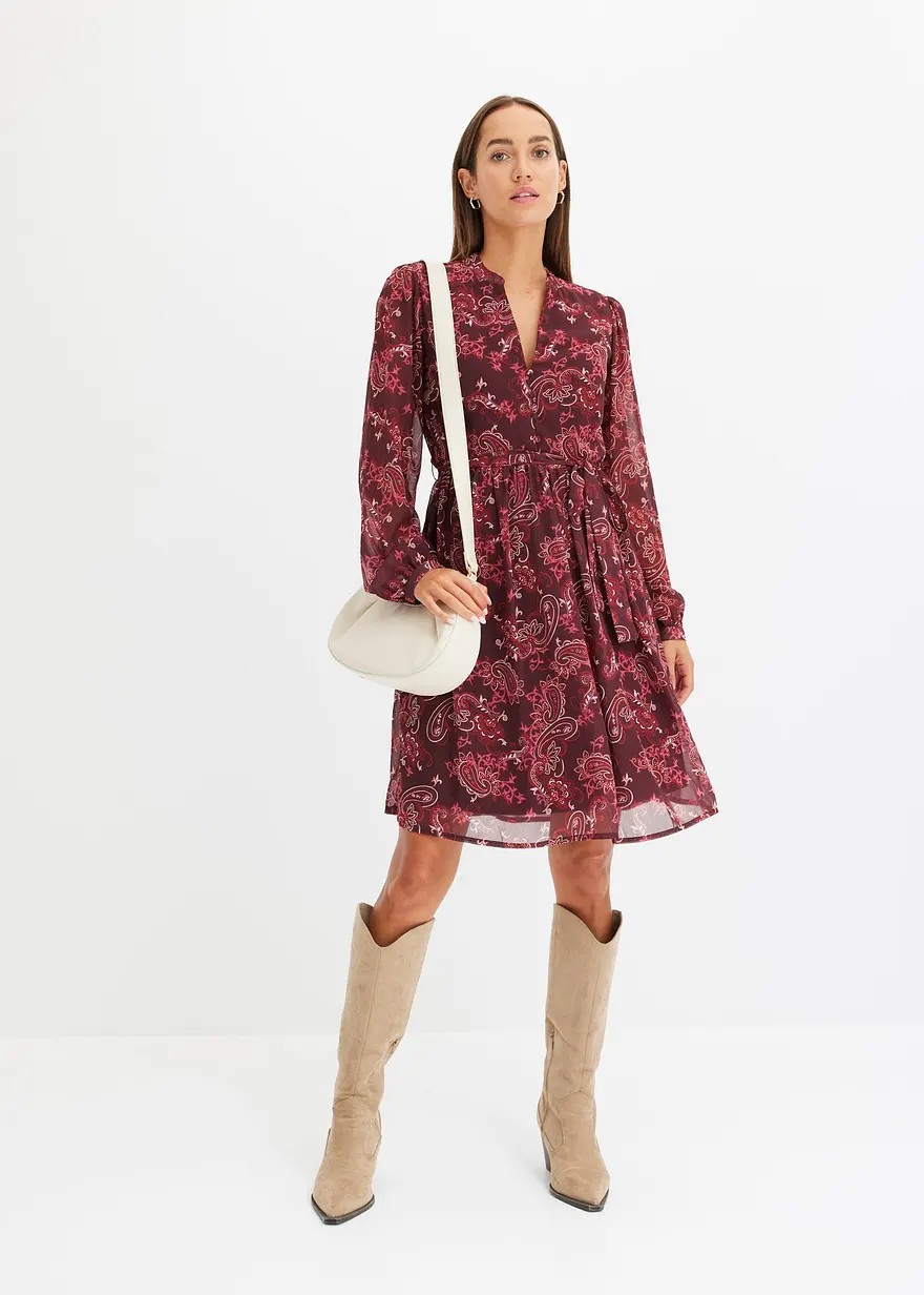 Bonprix Feminines Kleid Mit Modischem Druck - Rot - Damen