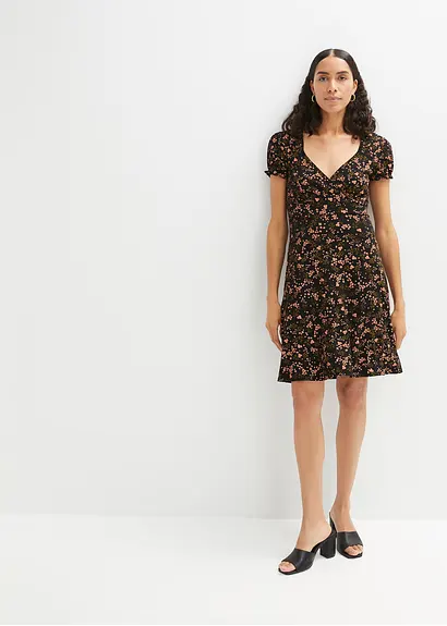 Bonprix Feminines Kleid Mit Modischem Print. - Schwarz Regular