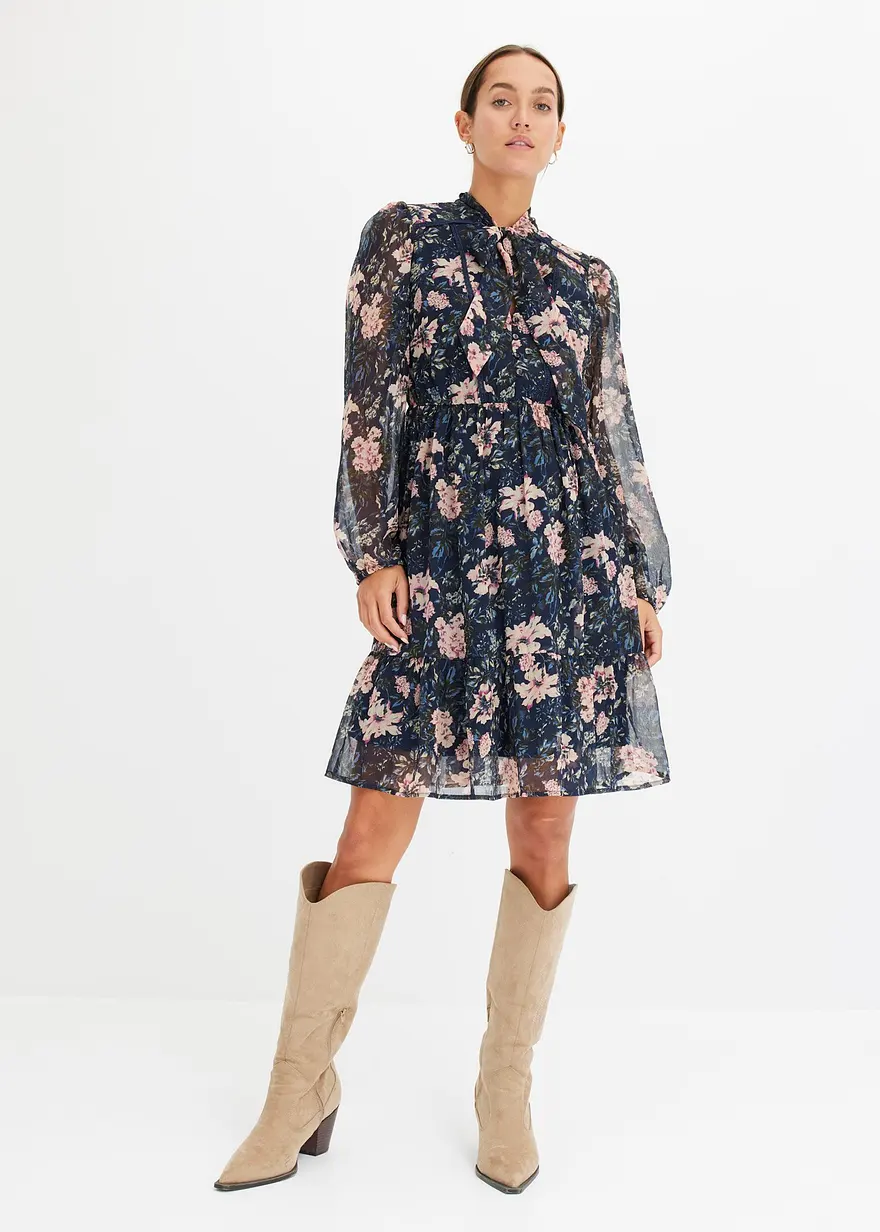 Bonprix Feminines Kleid Mit Schluppenkragen - Blau - Damen