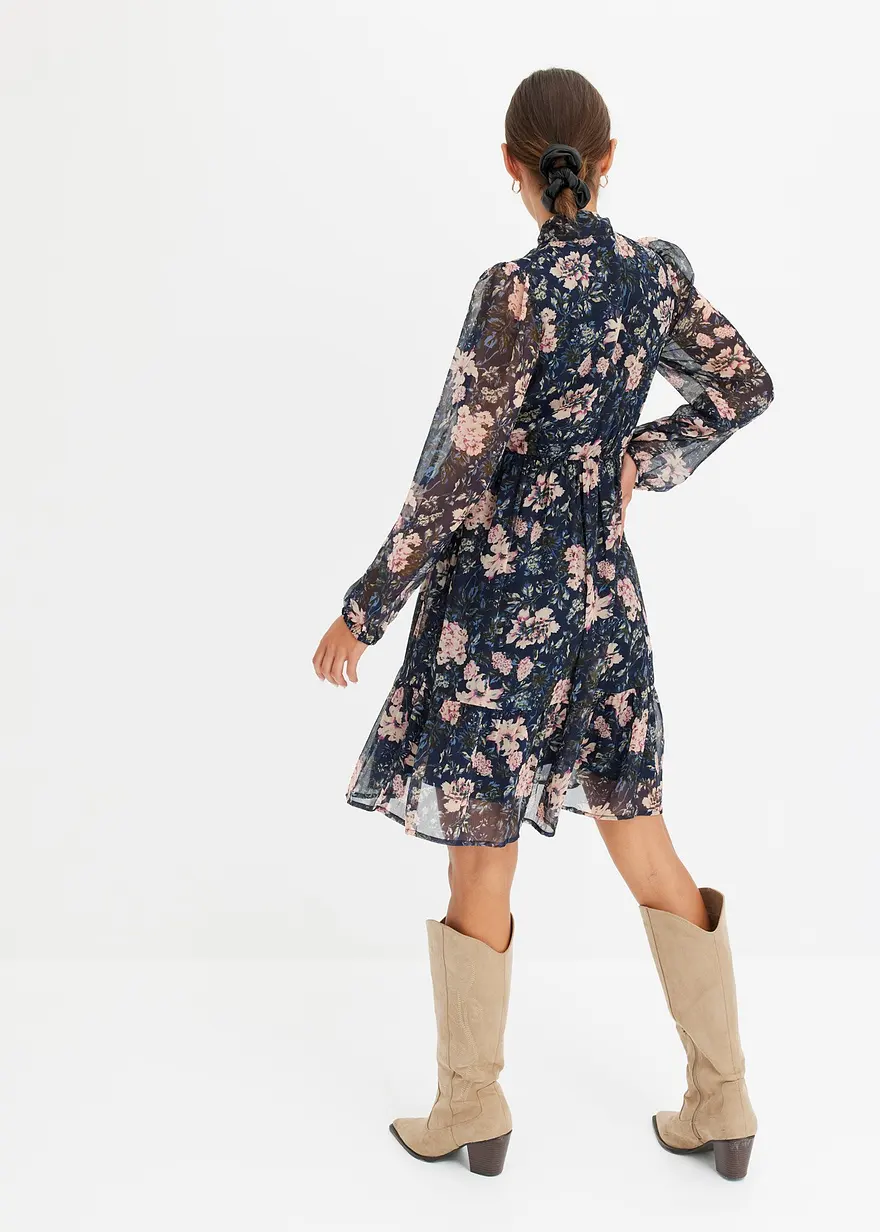 Bonprix Feminines Kleid Mit Schluppenkragen - Blau - Damen