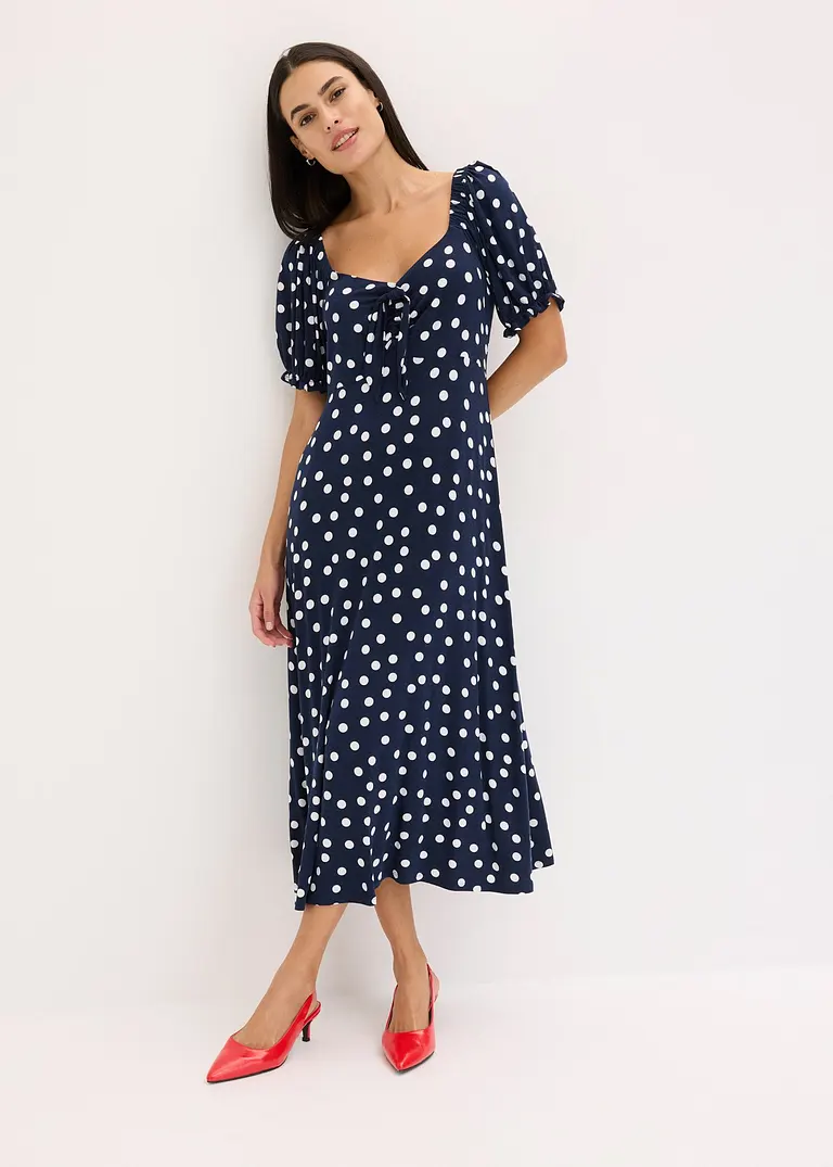 Bonprix Feminines Kleid Mit Smock Am Rücken - Blau - Damen