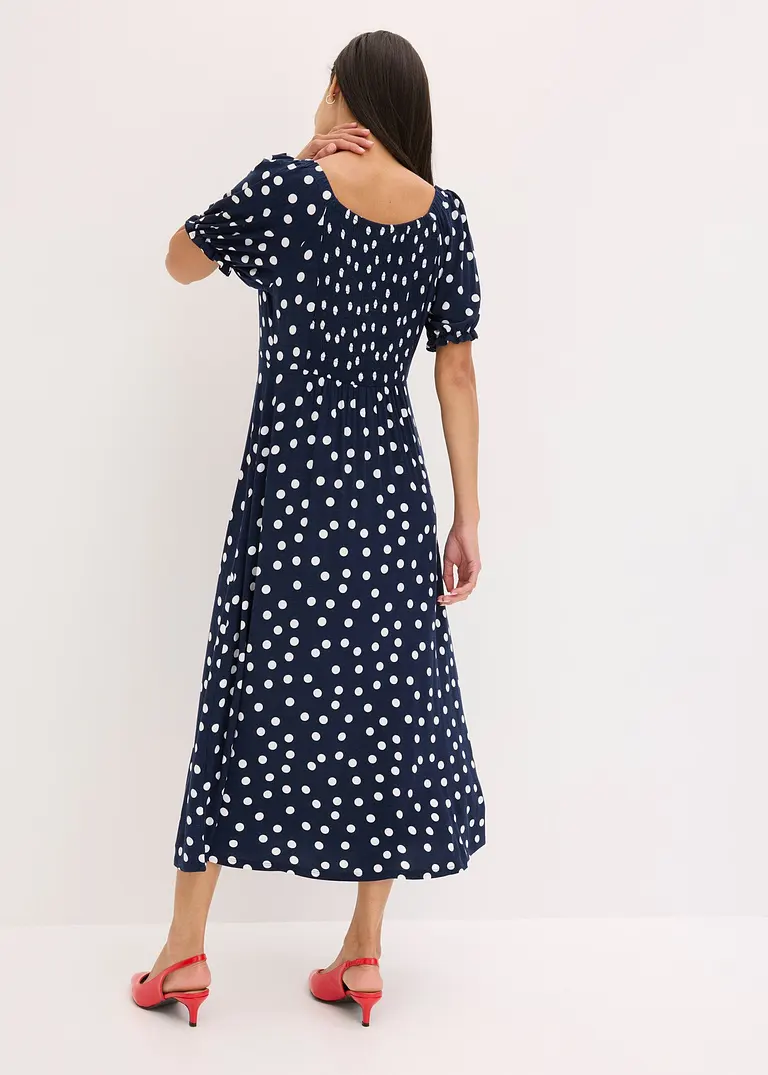 Bonprix Feminines Kleid Mit Smock Am Rücken - Blau - Damen