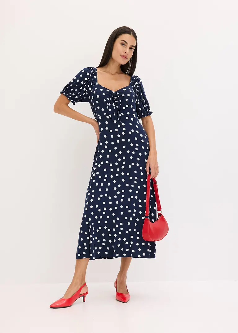 Bonprix Feminines Kleid Mit Smock Am Rücken - Blau - Damen