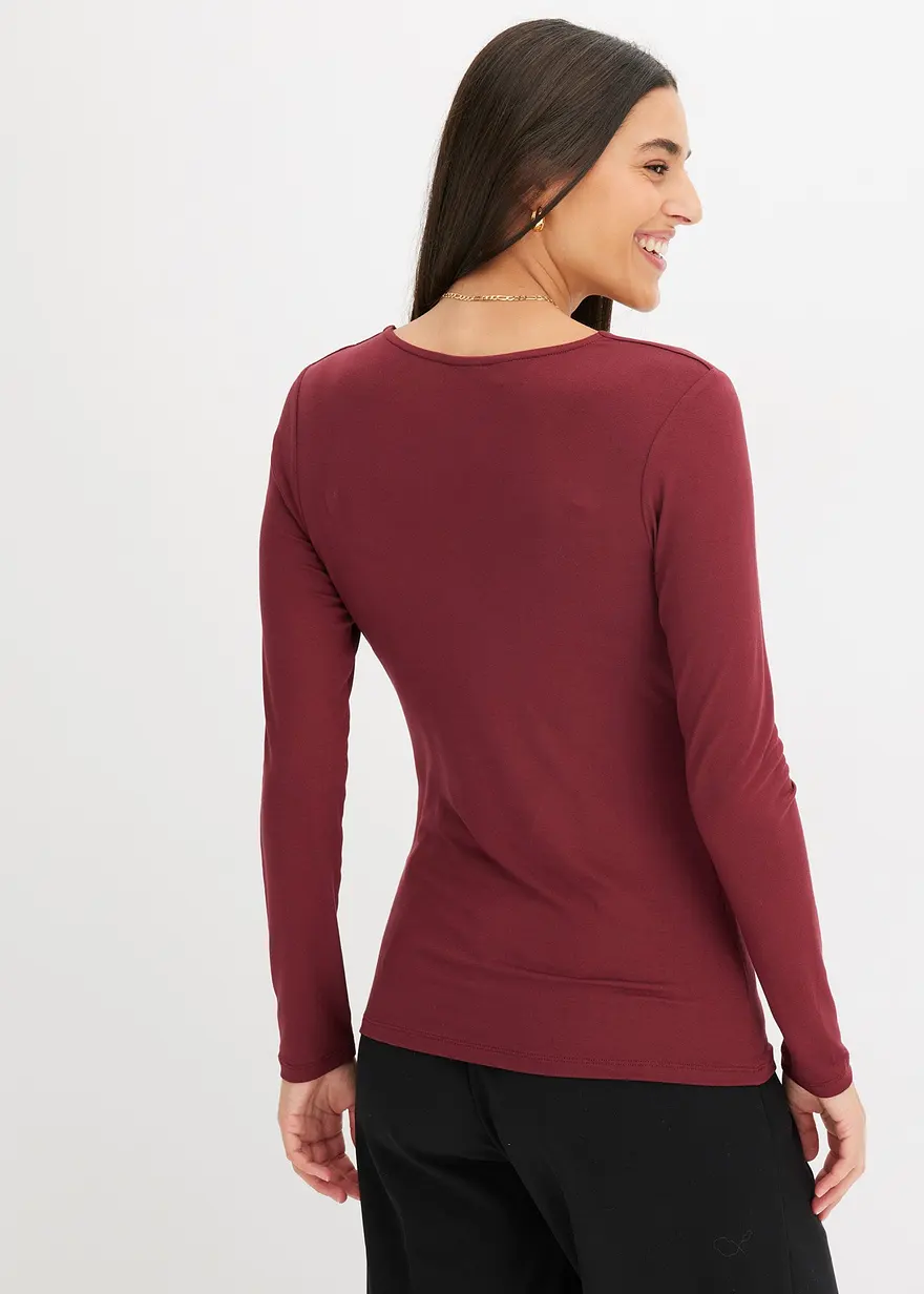 Bonprix Feminines Langarmshirt Mit Herz-Ausschnitt - Rot