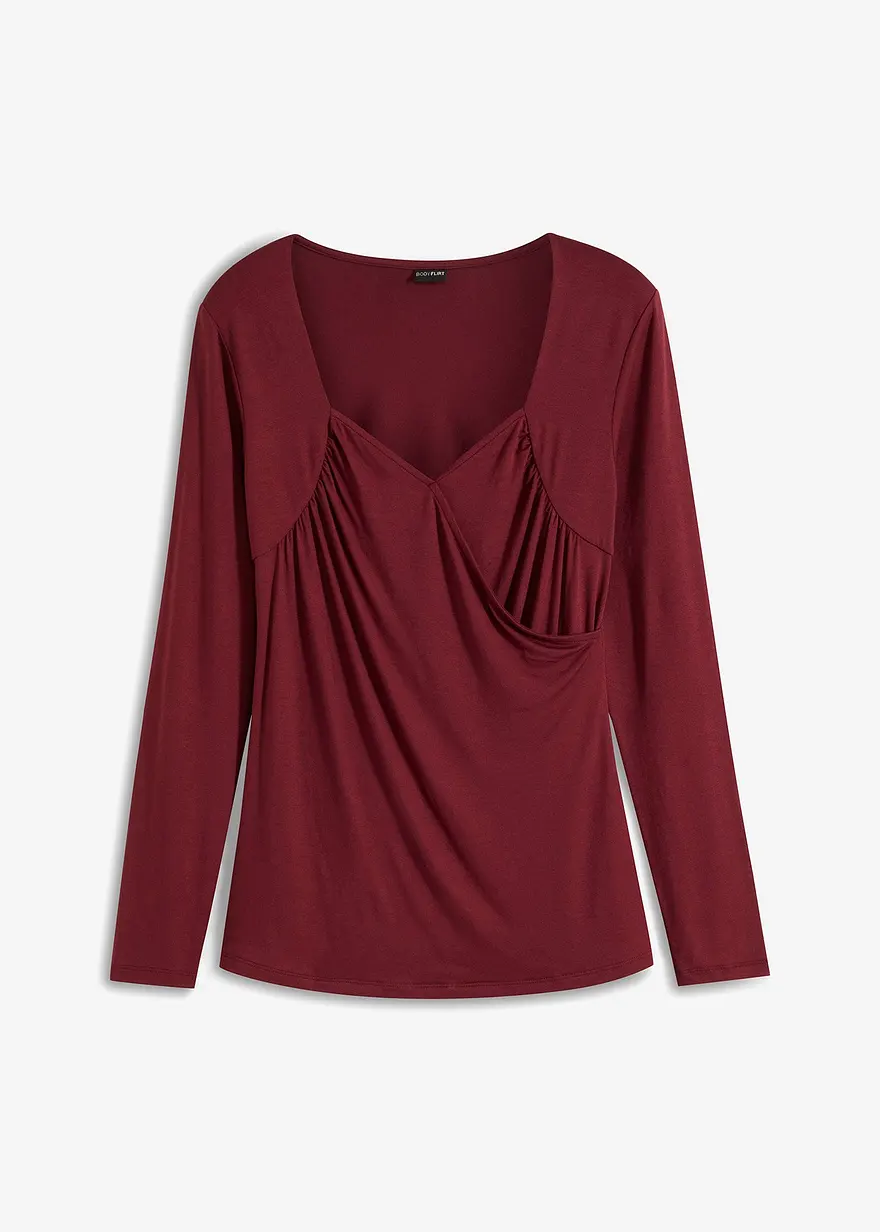 bonprix feminines Langarmshirt mit Herz-Ausschnitt - rot