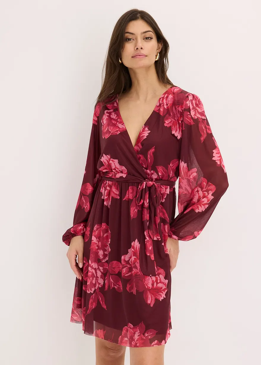 Bonprix Feminines Mesh-Kleid Mit Floralem Print. - Lila - Damen