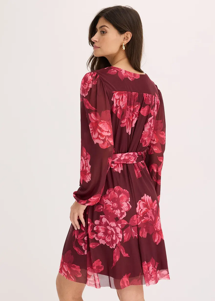 Bonprix Feminines Mesh-Kleid Mit Floralem Print. - Lila - Damen