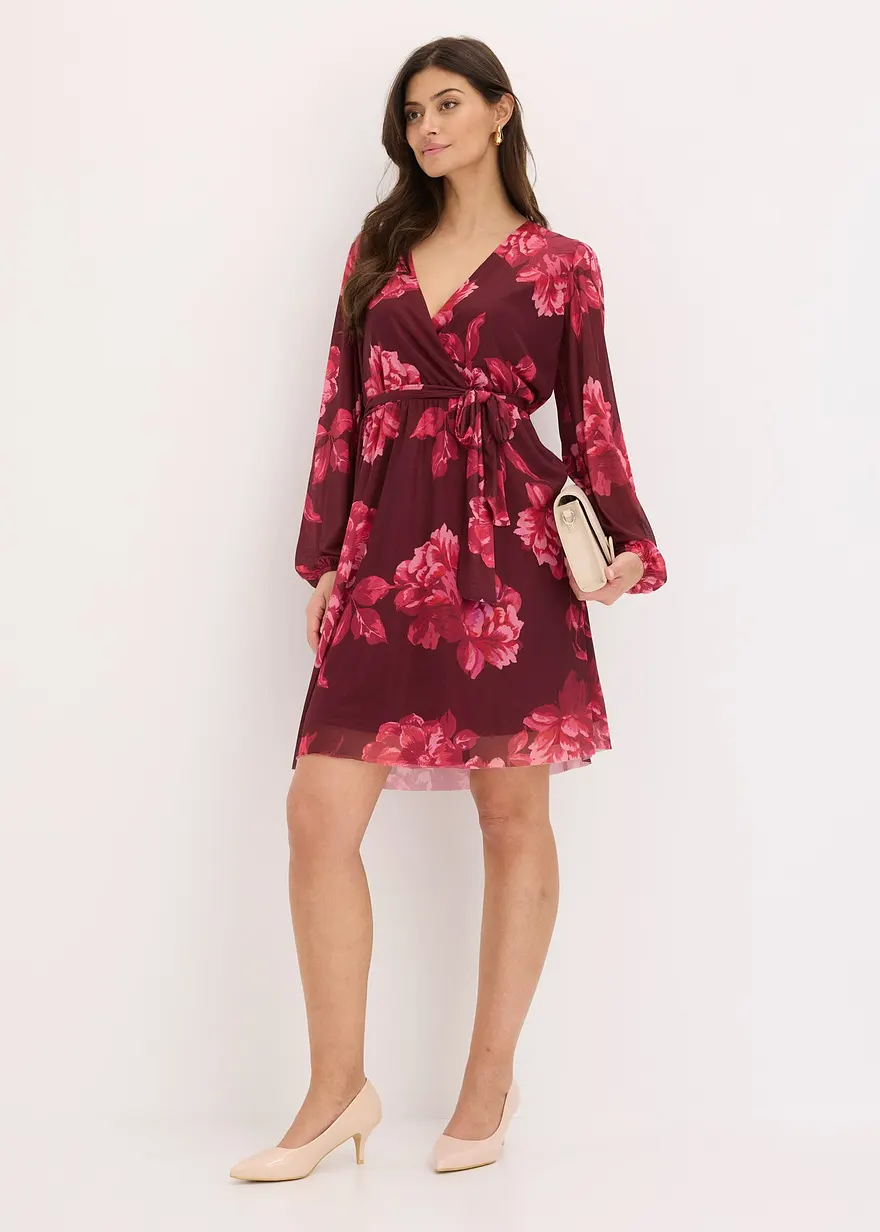 Bonprix Feminines Mesh-Kleid Mit Floralem Print. - Lila - Damen