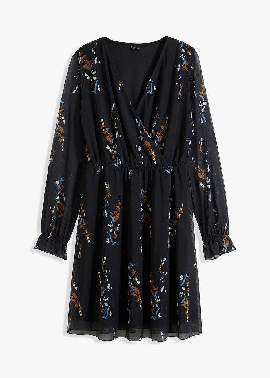 bonprix feminines Mesh-Kleid mit floralem Print - schwarz
