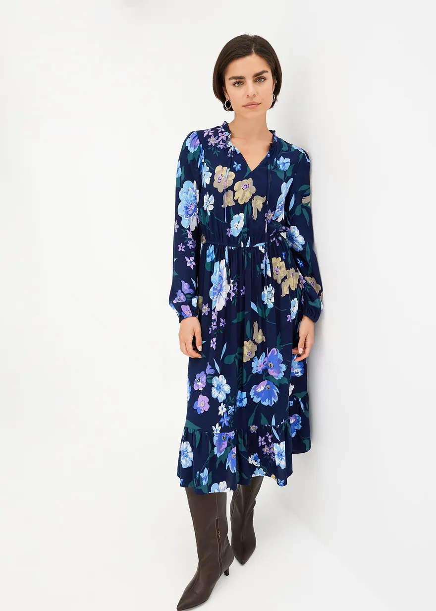 Bonprix Feminines Midikleid In Tunika-Optik Mit Volants - Blau Regular