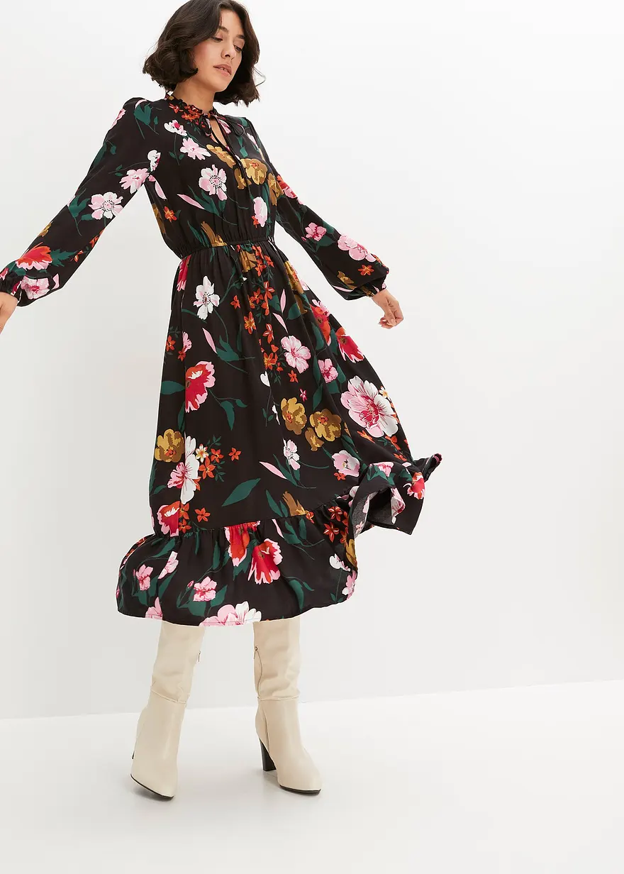 Bonprix Feminines Midikleid In Tunika-Optik Mit Volants - Damen