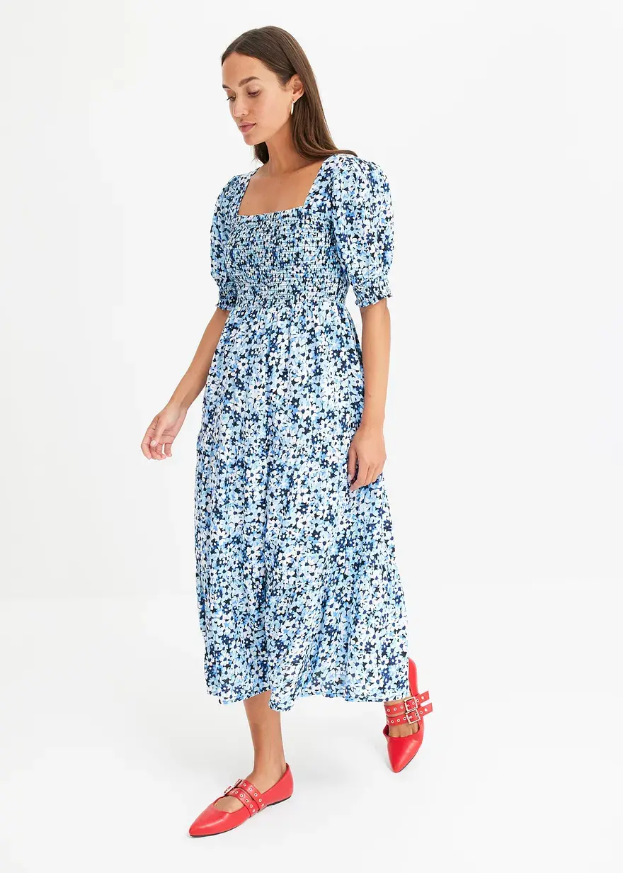Bonprix Feminines Midikleid Mit Floralem Print. - Blau - Damen