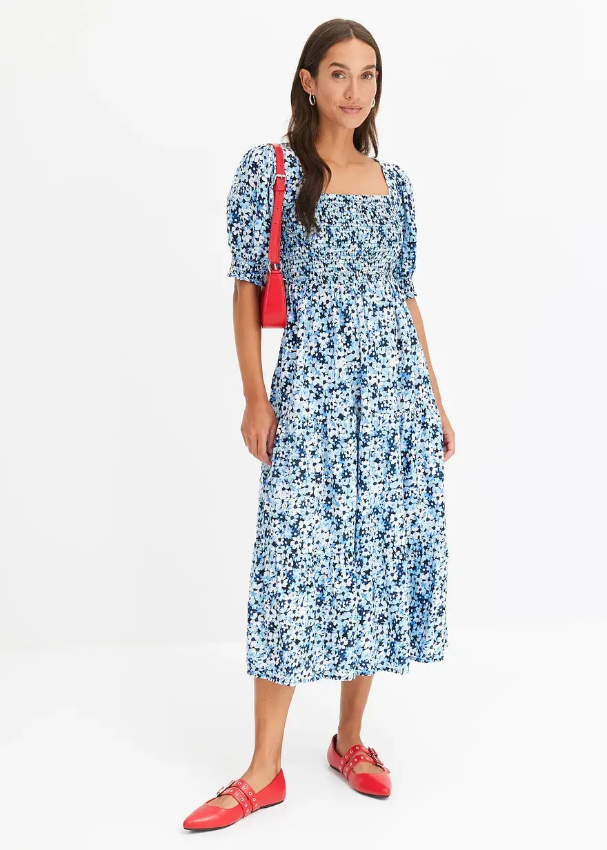 Bonprix Feminines Midikleid Mit Floralem Print. - Blau - Damen