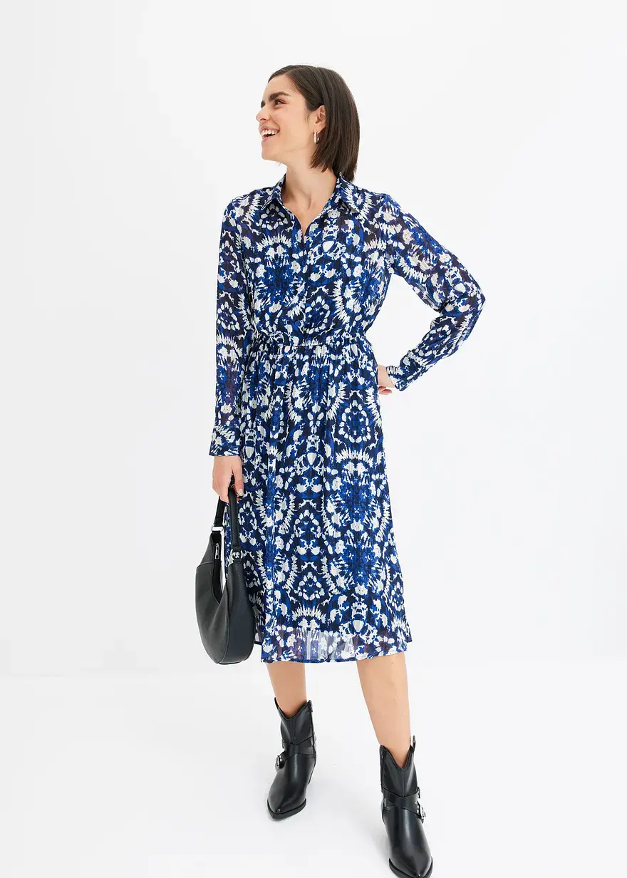 Bonprix Feminines Midikleid Mit Modischem Print - Blau - Damen
