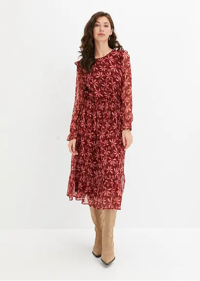 Bonprix Feminines Midikleid Mit Modischem Print - Rot - Damen