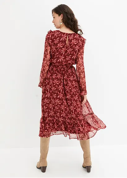 Bonprix Feminines Midikleid Mit Modischem Print - Rot - Damen