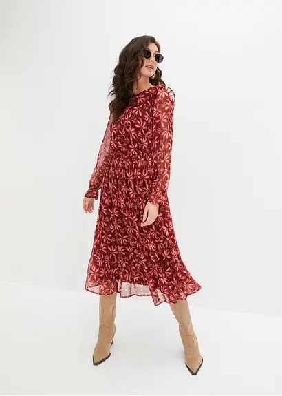 Bonprix Feminines Midikleid Mit Modischem Print - Rot - Damen