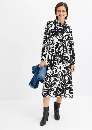 Bonprix Feminines Midikleid Mit Modischem Print - Schwarz Petite - Damen