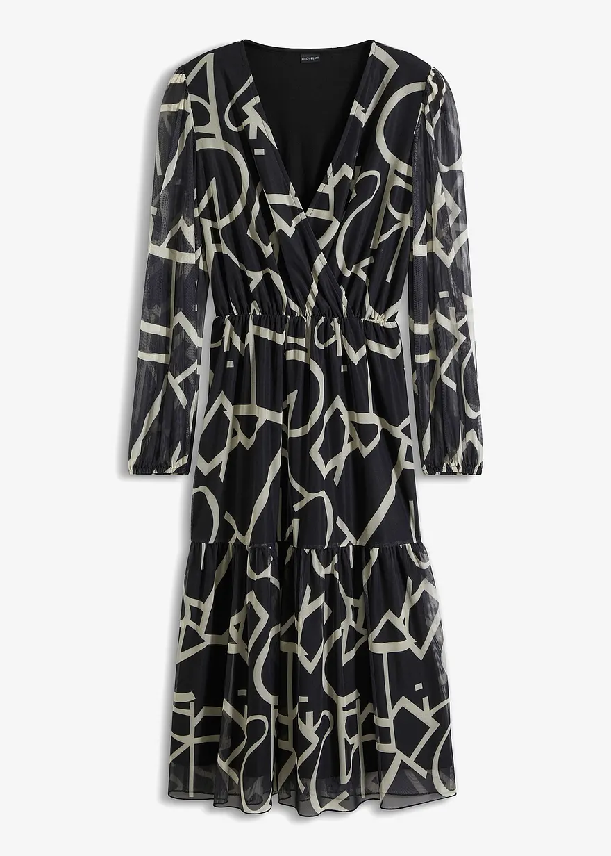 bonprix feminines Midikleid mit modischem Print - schwarz