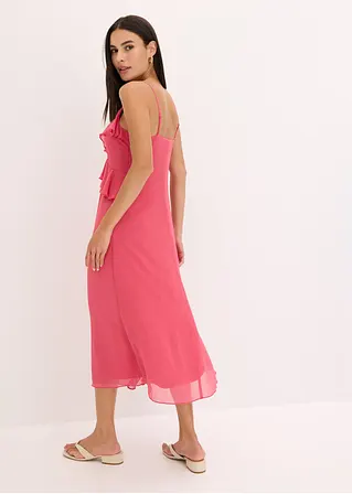 Bonprix Feminines Midikleid Mit Spaghetti-Trägern Und Volants - Pink