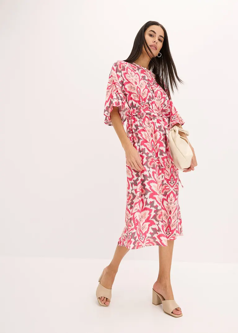 Bonprix Feminines Midikleid Mit Weiten Ärmeln Und Floralem Print. - Pink