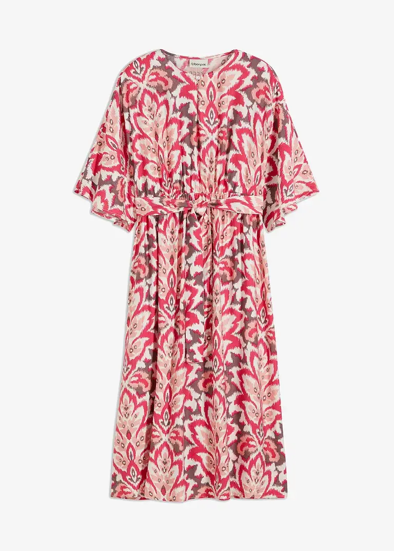 bonprix feminines Midikleid mit weiten Ärmeln und floralem Print. - pink