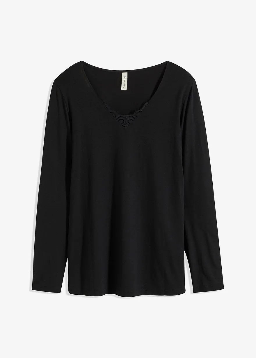 bonprix Feminines Schlafoberteil mit Blumendruck - schwarz