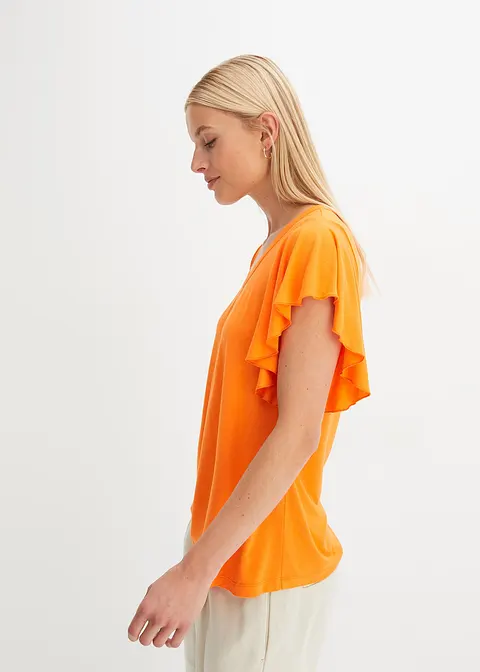 Bonprix Feminines Shirt Mit Bindeband Am Ausschnitt - Orange