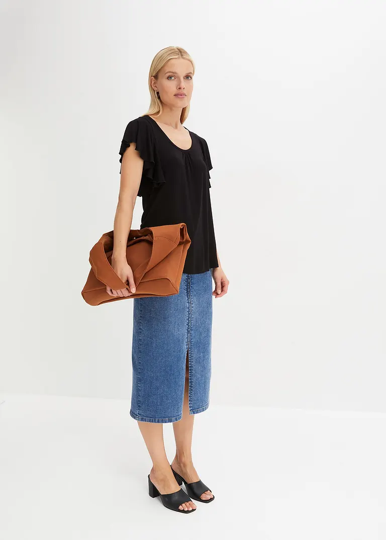Bonprix Feminines Shirt Mit Bindeband Am Ausschnitt - Schwarz
