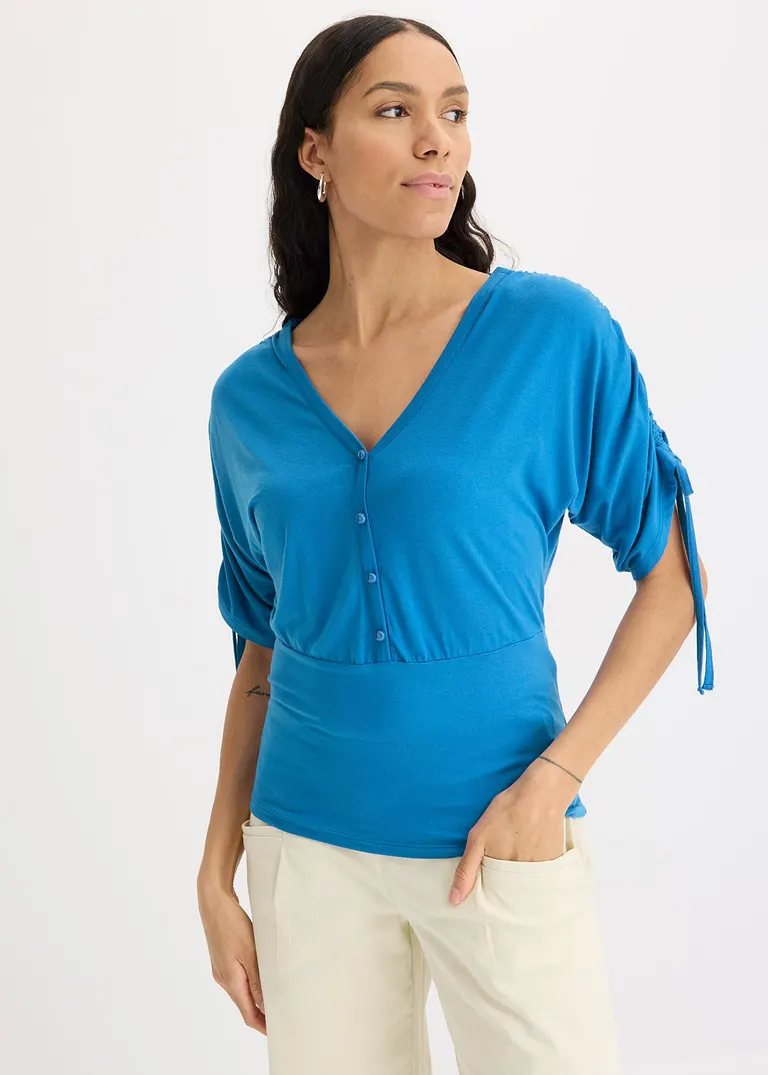 Bonprix Feminines Shirt Mit Dekorativer Knopfleiste - Blau