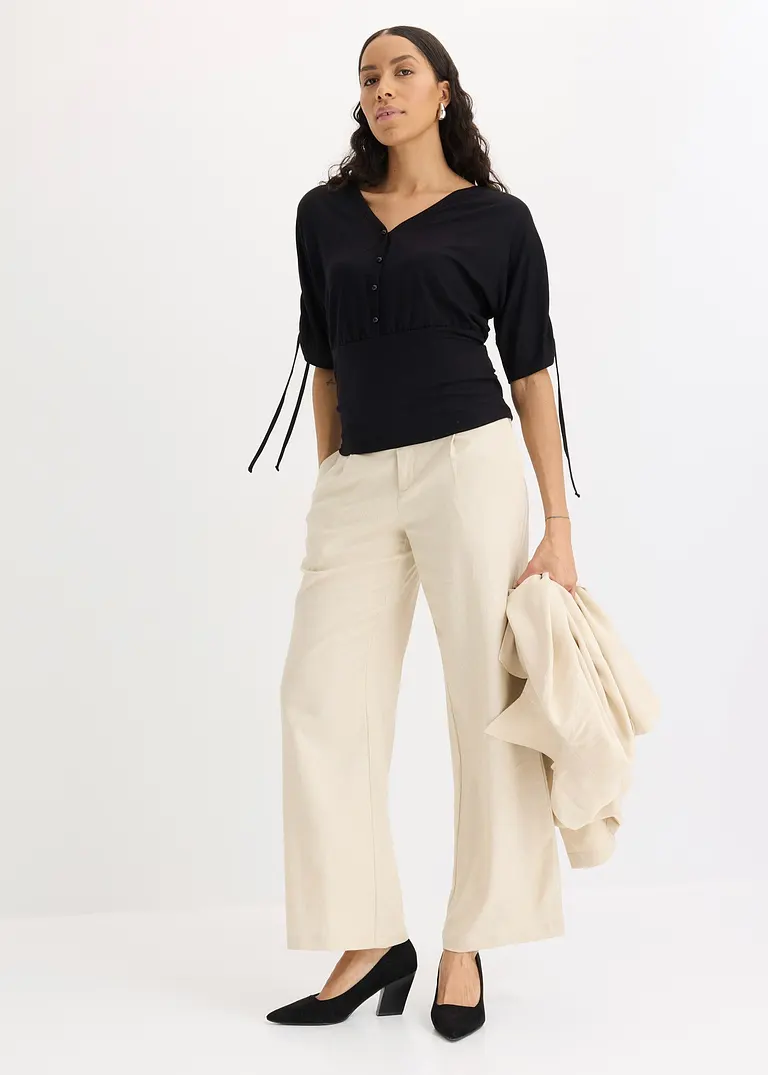 Bonprix Feminines Shirt Mit Dekorativer Knopfleiste - Schwarz