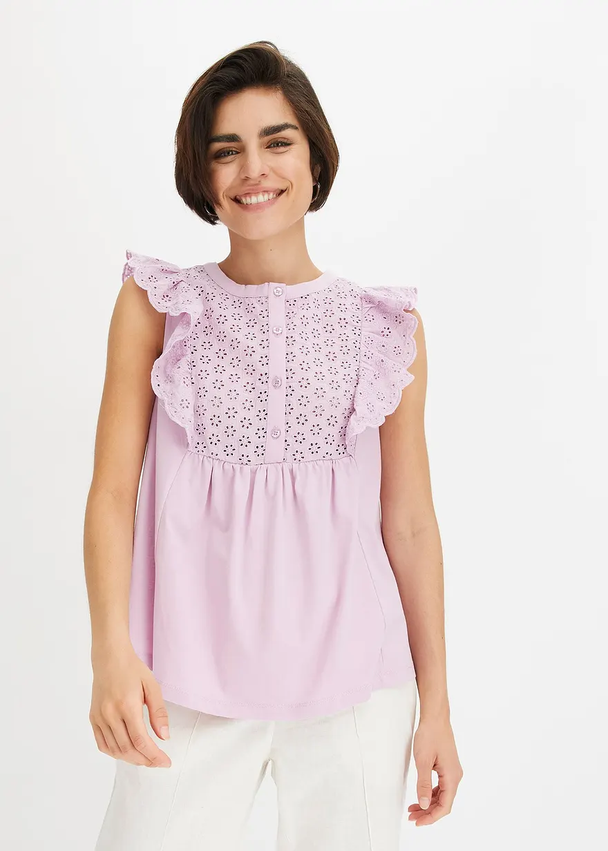 Bonprix Feminines Shirt Mit Lochstickerei - Lila - Damen