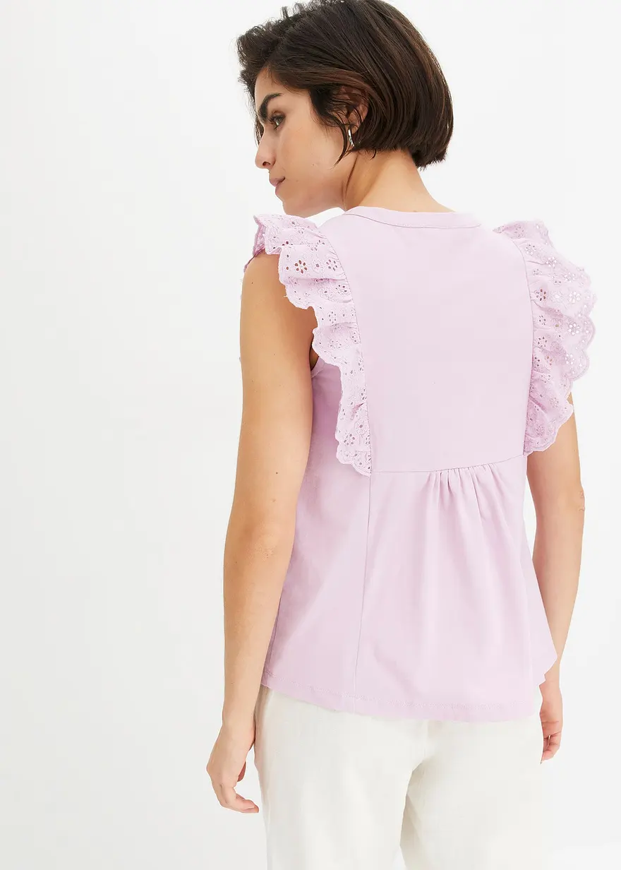 Bonprix Feminines Shirt Mit Lochstickerei - Lila - Damen