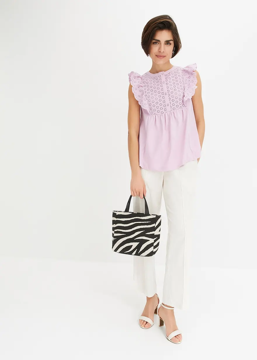 Bonprix Feminines Shirt Mit Lochstickerei - Lila - Damen