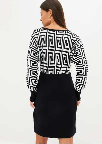 Bonprix Feminines Strickkleid Mit Graphischem Muster Am Oberteil - Damen