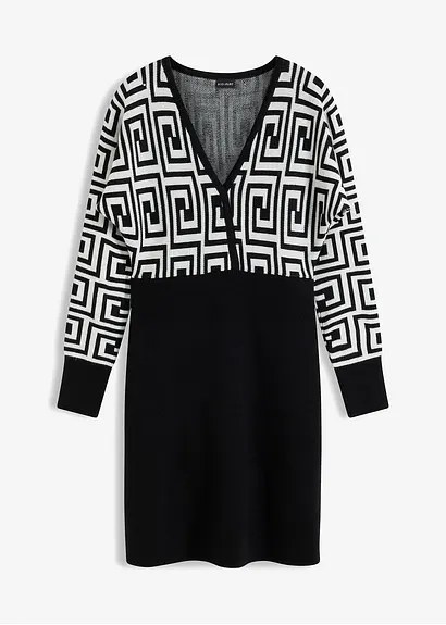 bonprix feminines Strickkleid mit graphischem Muster am Oberteil - Damen