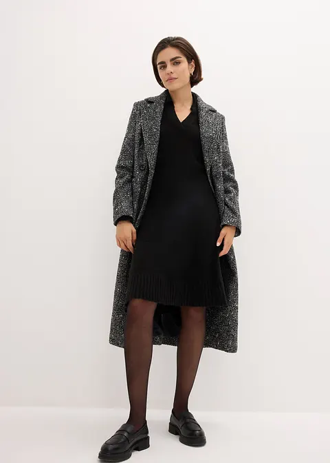 Bonprix Feminines Strickkleid Mit Polokragen - Schwarz - Damen