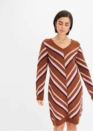 Bonprix Feminines Strickkleid Mit Streifenmuster - Braun