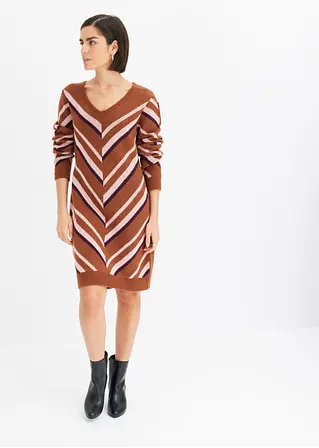 Bonprix Feminines Strickkleid Mit Streifenmuster - Braun