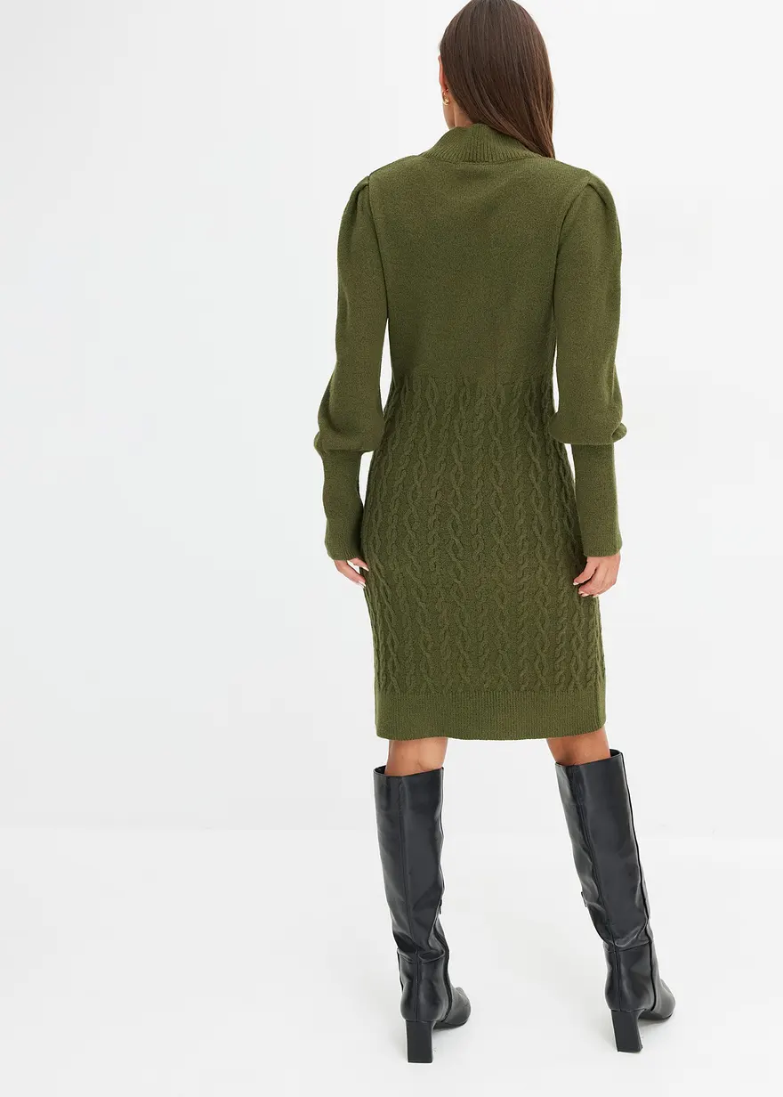 Bonprix Feminines Strickkleid Mit Zopfmuster - Grün - Damen