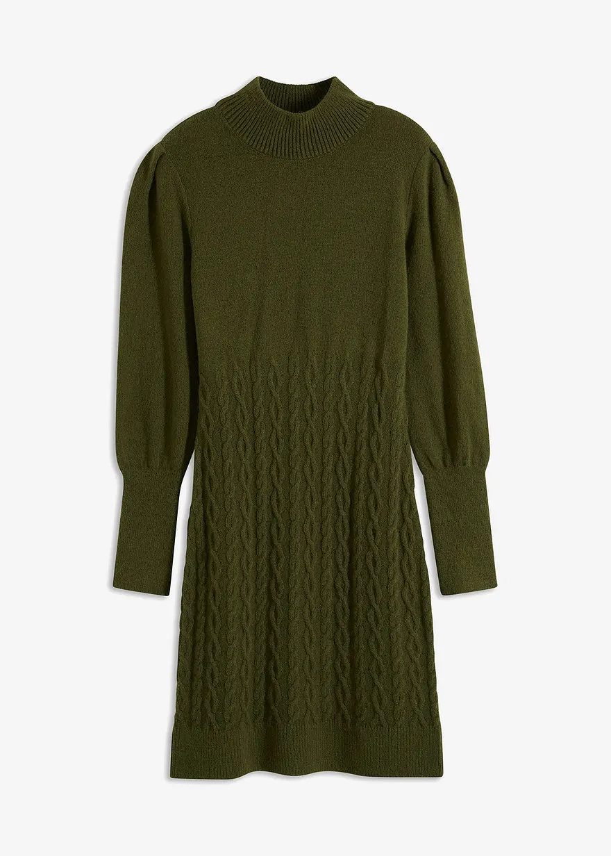 bonprix feminines Strickkleid mit Zopfmuster - grün - Damen