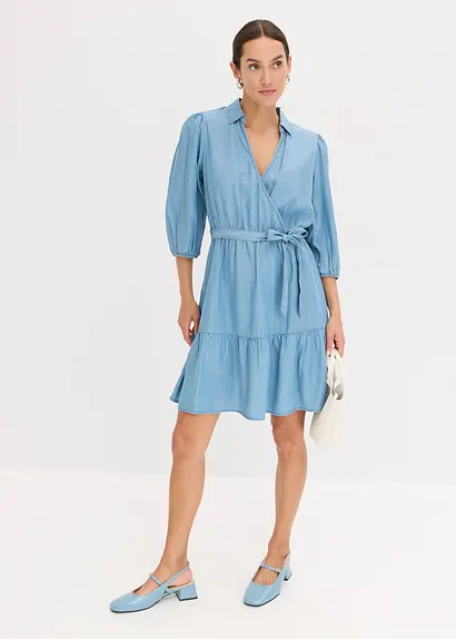 Bonprix Feminines Tencel-Kleid Mit Ausgestelltem Rock - Blau