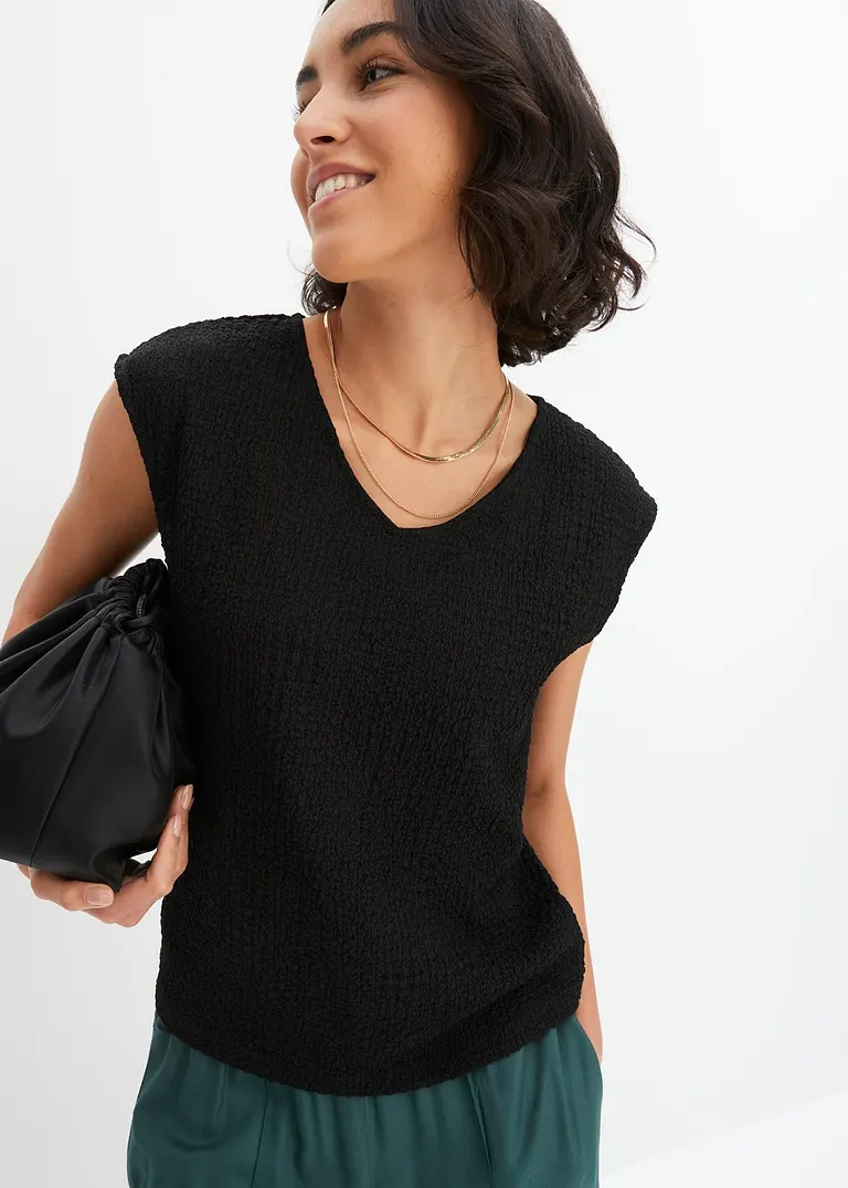 Bonprix Feminines Top Aus Leichtem Crêpe - Schwarz - Damen