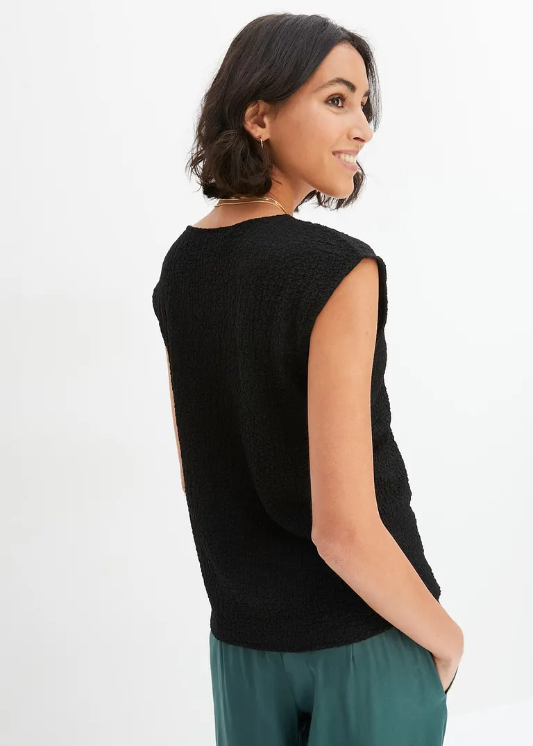 Bonprix Feminines Top Aus Leichtem Crêpe - Schwarz - Damen