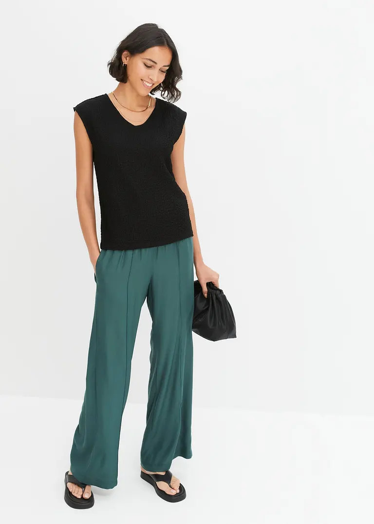 Bonprix Feminines Top Aus Leichtem Crêpe - Schwarz - Damen