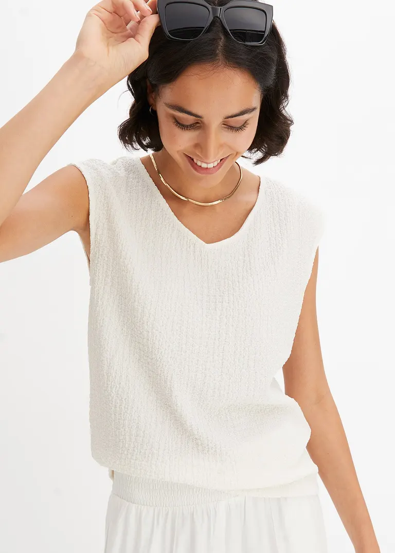 Bonprix Feminines Top Aus Leichtem Crêpe - Weiß - Damen