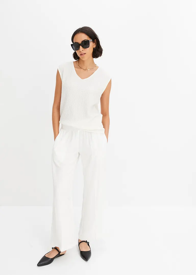 Bonprix Feminines Top Aus Leichtem Crêpe - Weiß - Damen